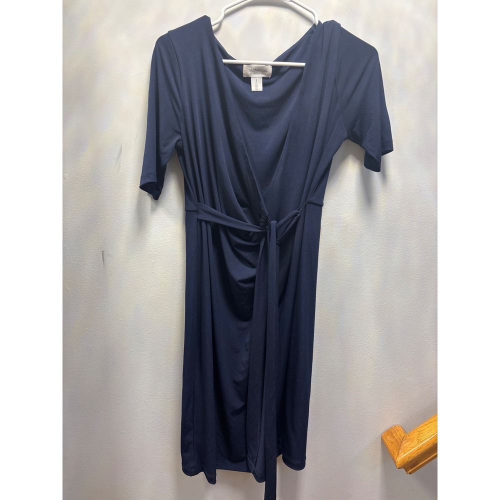 Motherhood Maternity Navy Short Sleeve Tie Waist‎ Dress Size Sp